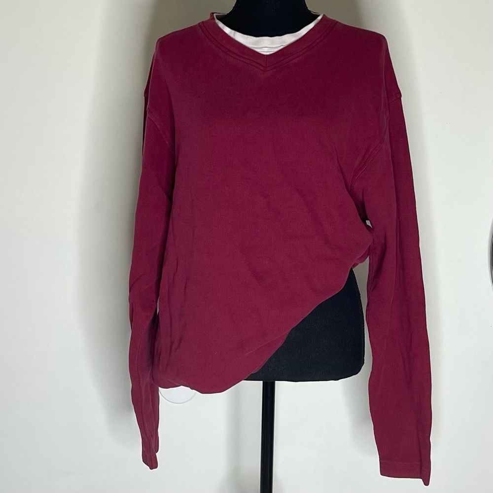 Burgundy Long Sleeve V-Neck Shirt